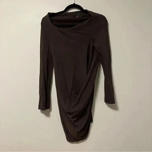 Veronique  Miljkovitch brown long sleeves asymmetrical drape top